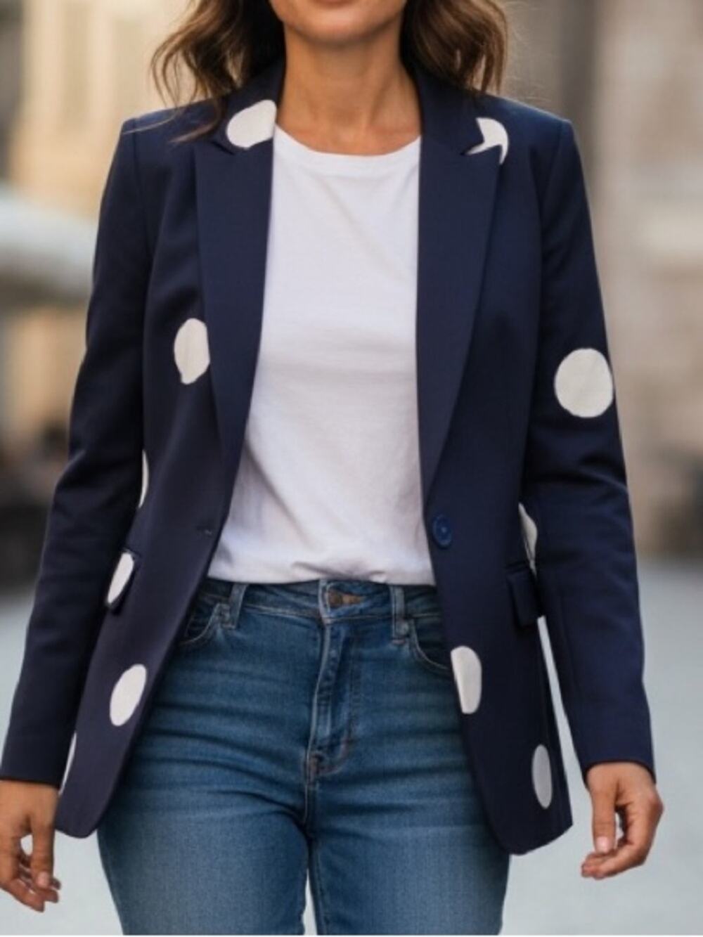 Boden navy with cream polka Blazer Jacket Size 6